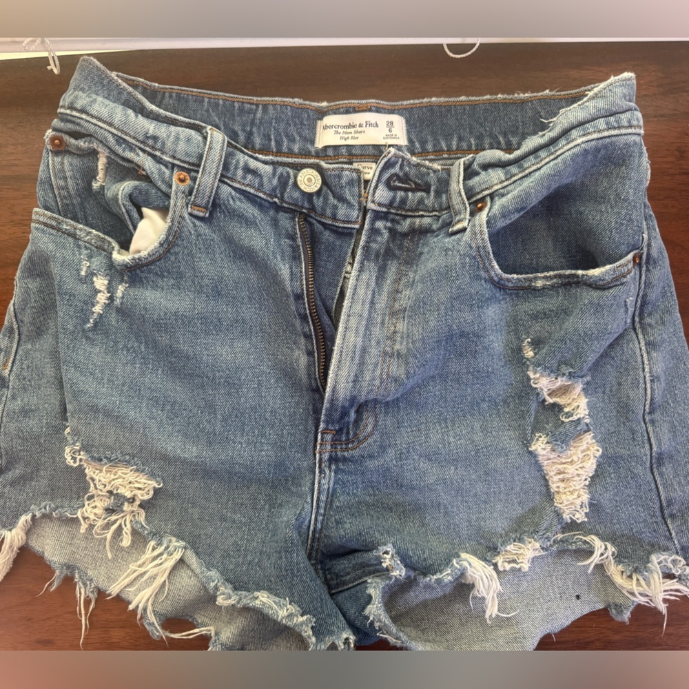Abercrombie & Fitch Curve Love Light Blue Ripped Jean Shorts